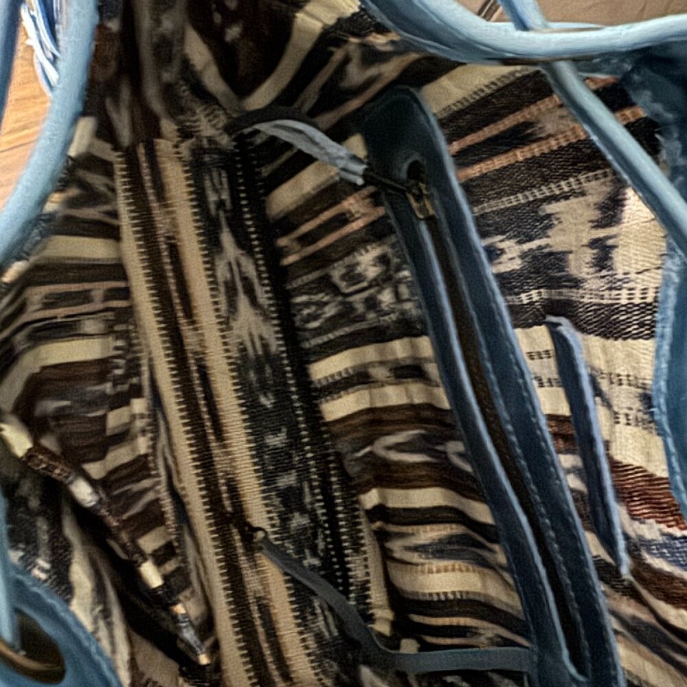 Genuine Leather Dark Teal Shoulder Bag with Tassels - Picture 4 of 4